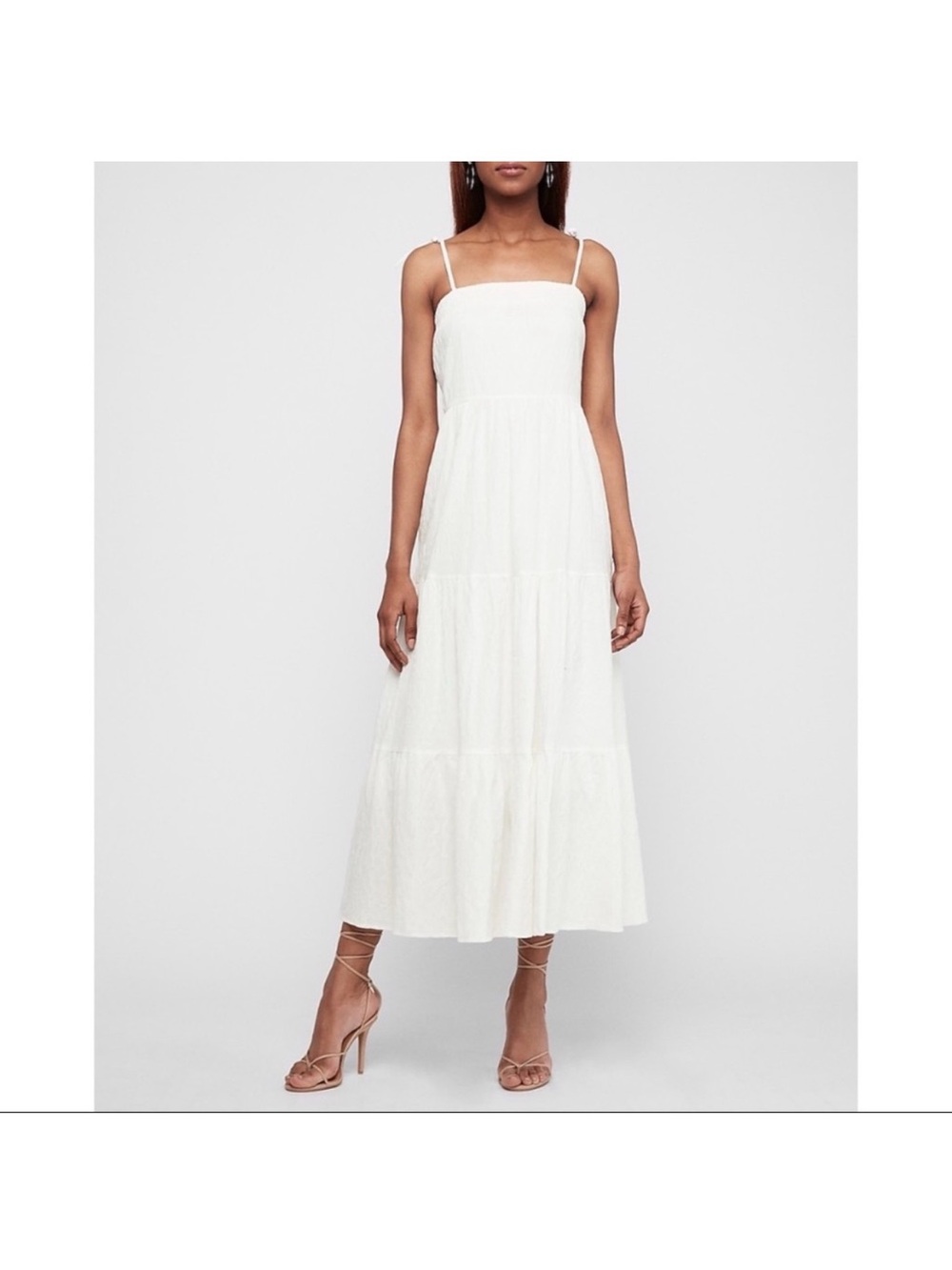 EXPRESS Textured Tiered Tie Shoulder Maxi Dress 100% cotton boho festival Sz M